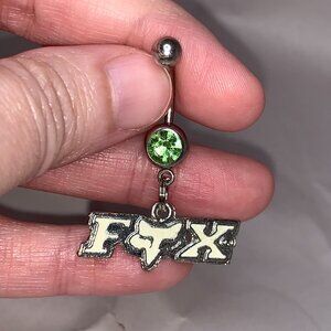 White and Green Fox Dangle Belly Ring